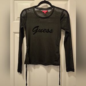 Guess Y2K Black Mesh Top Size Small